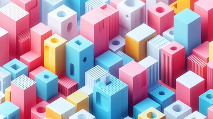 Obraz premium Minimalist abstract shapes form colorful geometric cityscape