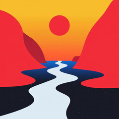 Obraz premium Minimalist abstract landscape with bold shapes and vibrant colors