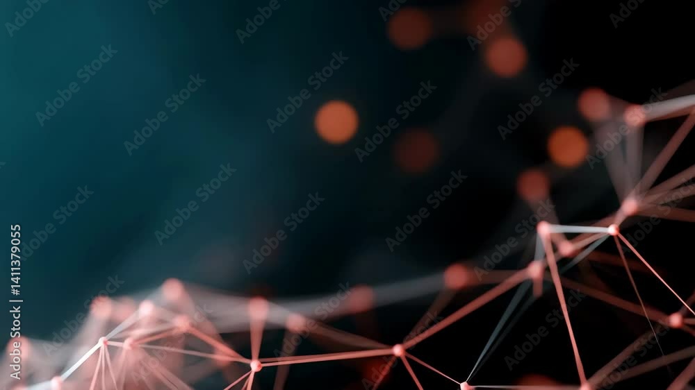 Poster a dark teal background features a network of interconnected orange dots and lines, suggesting a digi