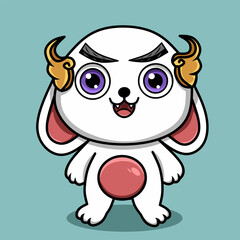 Cute white rabbit with angry face 