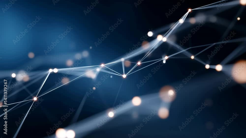 Poster luminous white dots are connected by thin lines against a gradient of dark to light blue, suggesting