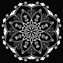 new black and white mandala vector isolated on white. Vector hand drawn circular decorative element and black background