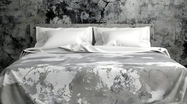 Elegant bedding with abstract grey pattern against a textured backdrop