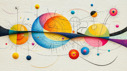 Minimalist abstract art with colorful geometric shapes and lines