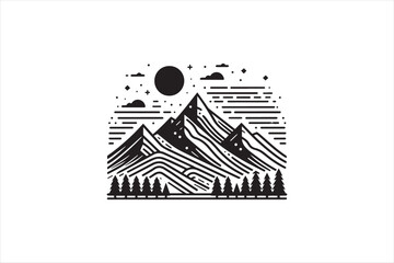 Outdoor Nature Scene Line Art Vector
