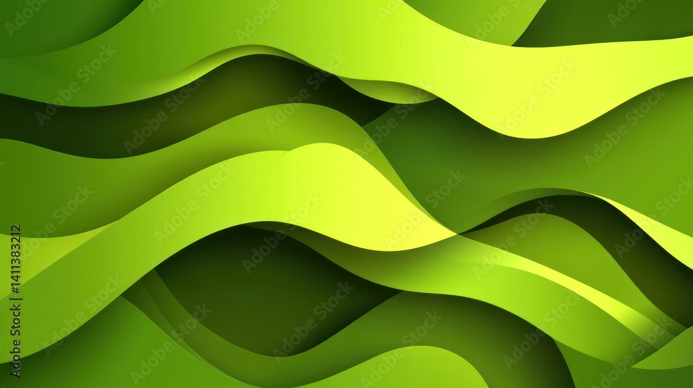 Poster serene flow a dynamic abstract composition showcasing fluid green gradients and layered waves offeri