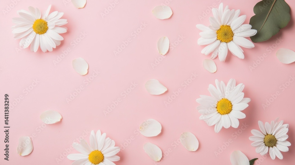 Aufkleber delicate daisy blooms and soft petals scattered across a gentle pink backdrop creating a serene and 