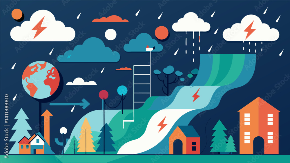 Poster a visualization of weather patterns and climate change is incorporated in a meteorology article illu