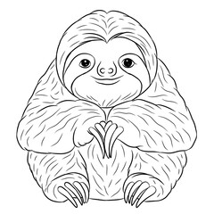 Sloth cartoon, vector illustration, sloth icon isolated on white background. Line art.