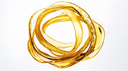 Abstract image of swirling, golden liquid forming concentric circles against a white background.  The texture is smooth and glossy, creating a luxurious feel.