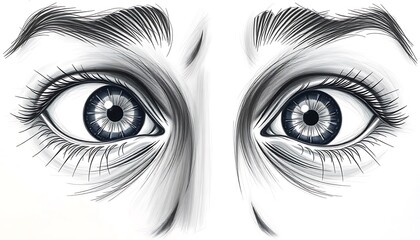 Close-up detailed drawing of wide, surprised eyes with meticulously rendered eyelashes and eyebrows, expressing shock or amazement.