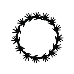 Circular Frame Of Hands Silhouette Isolated On White Background Illustration Template