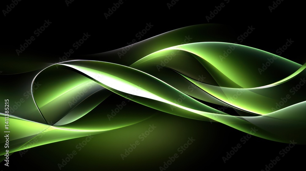 Poster a captivating abstract image featuring smooth fluid lines of light green and white against a strikin