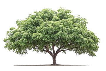 large tree with green leaves stands majestically against transparency background, symbolizing nature beauty and tranquility. Its expansive canopy provides shade and sense of peace