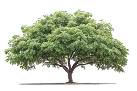 large tree with green leaves stands majestically against transparency background, symbolizing nature beauty and tranquility. Its expansive canopy provides shade and sense of peace