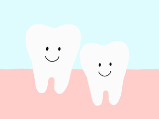 健康で元気な2本の下の歯：かわいいキャラクターのイラスト
