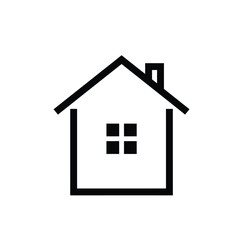 Simple Black House Icon With Window And Chimney On White Background