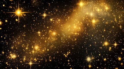 Fototapeta premium Golden stars twinkle in a vast cosmic expanse, creating a mesmerizing celestial scene.