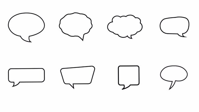 A set of bubble speech empty dialogue background animation, grunge speech bubble dialogue hand drawn shapes with alpha channel.