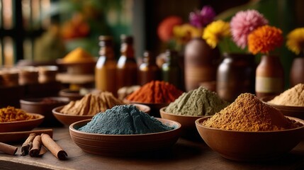 Fototapeta premium Vibrant colorful spice display in traditional market
