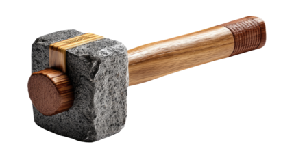 Artisan's Stone Hammer: A unique hand tool, this exquisitely crafted stone hammer stands out, its rough-hewn stone head contrasting beautifully with the polished wood handle.