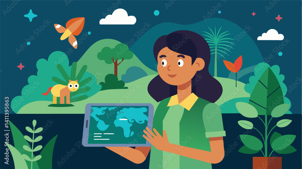 Aufkleber a student proudly shows off her augmented reality project where she has created a virtual simulation