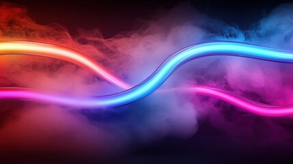 Obraz premium Neon lights curving through smoky dark space