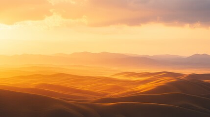 Obraz premium Golden Hour Hills: A Serene Sunset Landscape