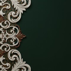 Elegant Baroque Ornament Design: White and Maroon Filigree on Deep Green Background