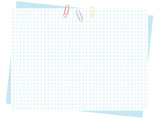 シンプルな青い線の方眼紙とクリップの背景イラスト