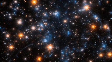 Obraz premium A mesmerizing view of a star-filled galaxy showcasing bright blue and orange stars in the vastness of space.