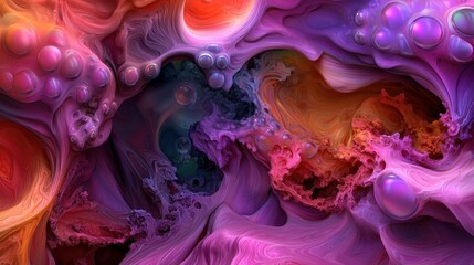 Fototapeta premium Abstract fluid forms, colorful bubbles, dynamic texture, vibrant colors