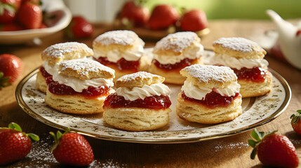 Freshly Baked Strawberry Shortcakes Topped With Whipped Cream On An Elegant Plate