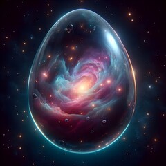 Cosmic Easter Egg with Swirling Galaxy and Stars Amidst Nebula Clouds
