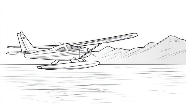 Waterplane taking off over mountains