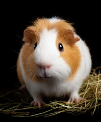 Guinea pig on hay with black background, studio close-up
검은 배경 위 건초에 앉은 기니피그 스튜디오 클로즈업