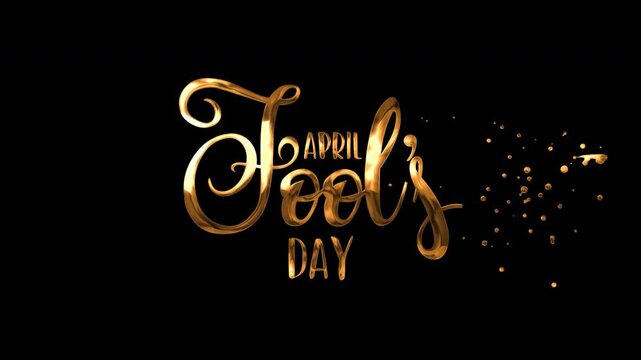 Animated Golden April Fools Day text on transparent background. Perfect for social media posts, web banners, and prank related designs.