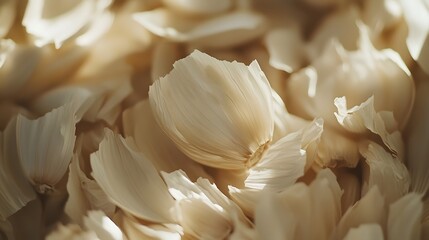 Close-up of delicate garlic cloves, their papery skins illuminated by soft, natural light.  The image evokes a sense of warmth and natural beauty.