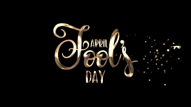 Animated Golden April Fools Day text on transparent background. Perfect for social media posts, web banners, and prank related designs.