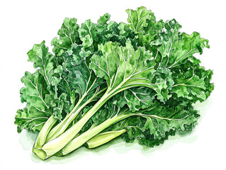Fresh Organic Kale Leaves in Watercolor Style for Healthy Cooking