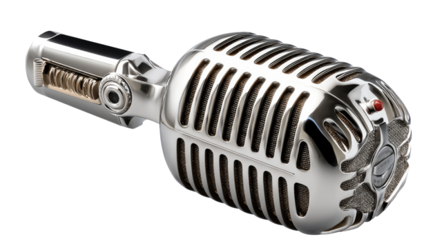 Vintage Microphone: This close-up shot features a classic, silver-colored microphone, perfect for capturing audio with exceptional clarity. It evokes a sense of nostalgia.