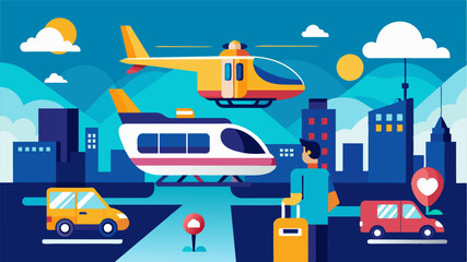 A video presentation detailing the benefits of air taxis such as reduced traffic congestion and faster travel times.. Vector illustration