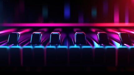 Neon piano keys in dark club