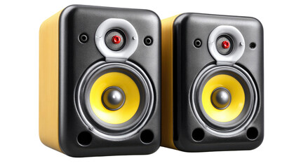 Fototapeta premium Yellow Compact Speakers: A pair of compact speakers in vibrant yellow, capturing the attention with their modern design and quality audio performance.
