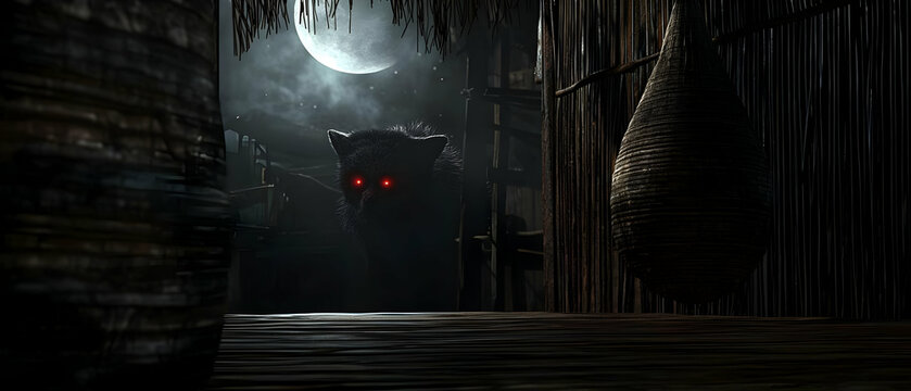Creepy Creature in Nighttime Hut