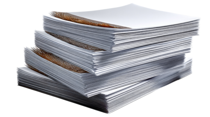 Stacks of Paper: Crisp white paper stacked high, a visual representation of office tasks, administrative work, or creative concepts, highlighting the core element of communication and documentation.