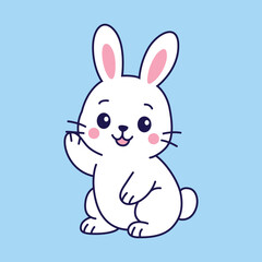 Cute Rabbit Waving hand Flat Cartoon Illustration.eps