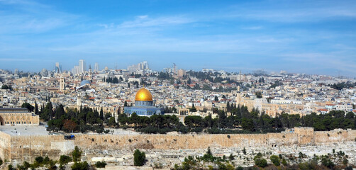 Panoramic view on the landmarks of Jerusalem, Israel