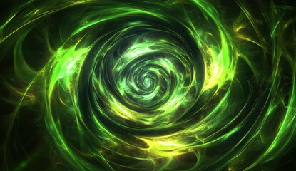 Abstract swirling vortex of vibrant greens and yellows