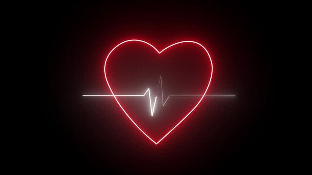 abstract glowing neon Heart and cardiogram, heart with heartbeat icon animation. heartbeats icon animated on black background. heartbeat pulse icon animated.